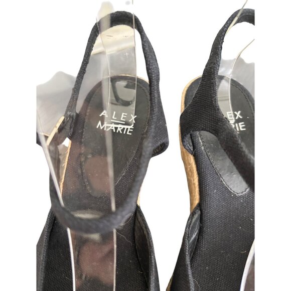 Alex Marie Black Espadrille Peep Toe Wedge Sandals With Adjustable Strap - Picture 11 of 11